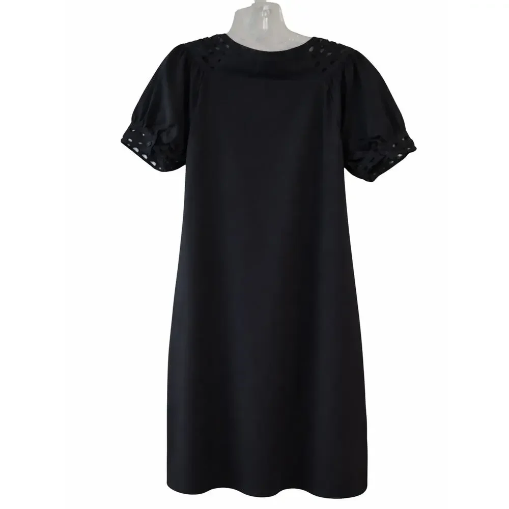 Elle Black Eyelet-Trim Mini Dress - Picture 3 of 5